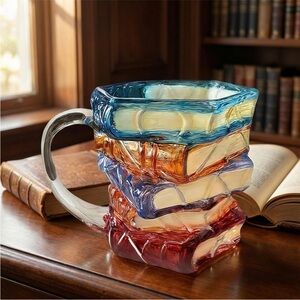 Colorful Stacked Books Glass Mug